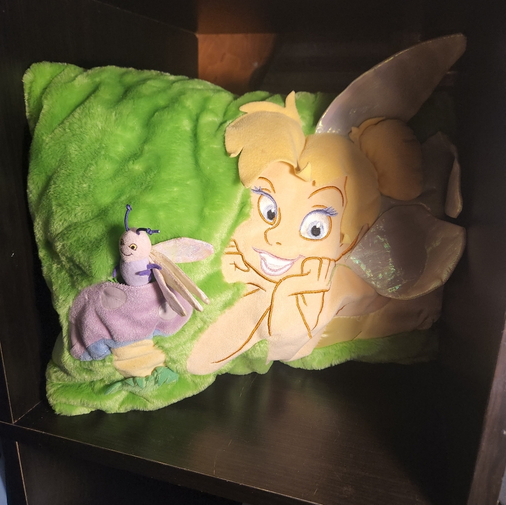 Disney Store Tinkerbell Plush Throw Pillow 3D Sparkly Wings Firefly